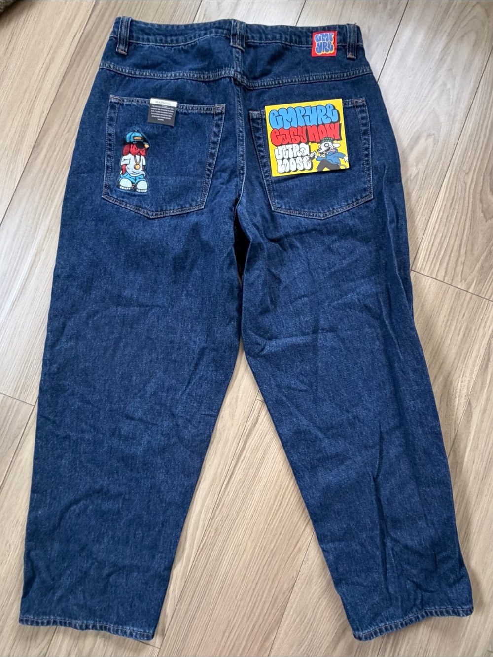 Empyre Jeans Mens 30 Dark Wash Embroidered Dog Baggy Skater Ultra Loose NWT